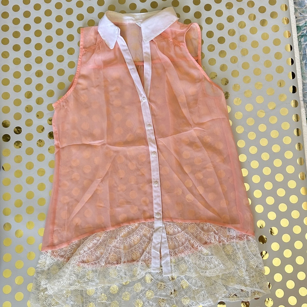 Candie's Sheer Peach Blouse with Polka Dots